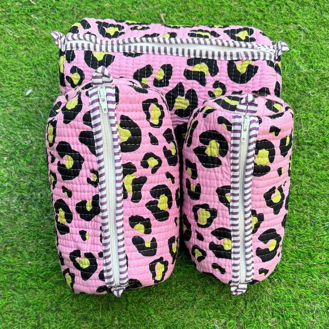 Makeup Bag Travel Block Printed Quilted Cotton Cosmetic Bags