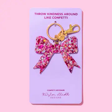 Bow Keychain - Pink and Silver Confetti - Taylor E. Designs