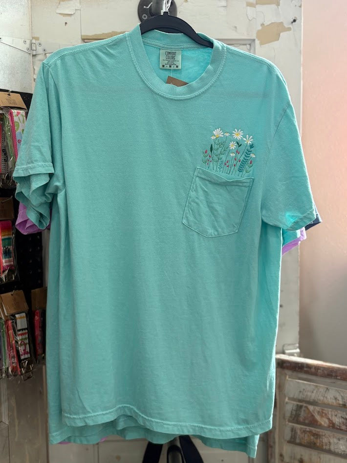 Flower Embroidery Comfort Color Shirt