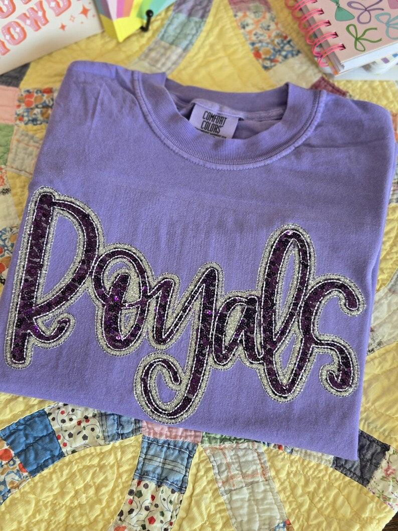 ROYALS Sequin glitter Crewneck Smoke Gray Comfort Color T-shirt - COLORS ARE CUSTOMIZABLE-
