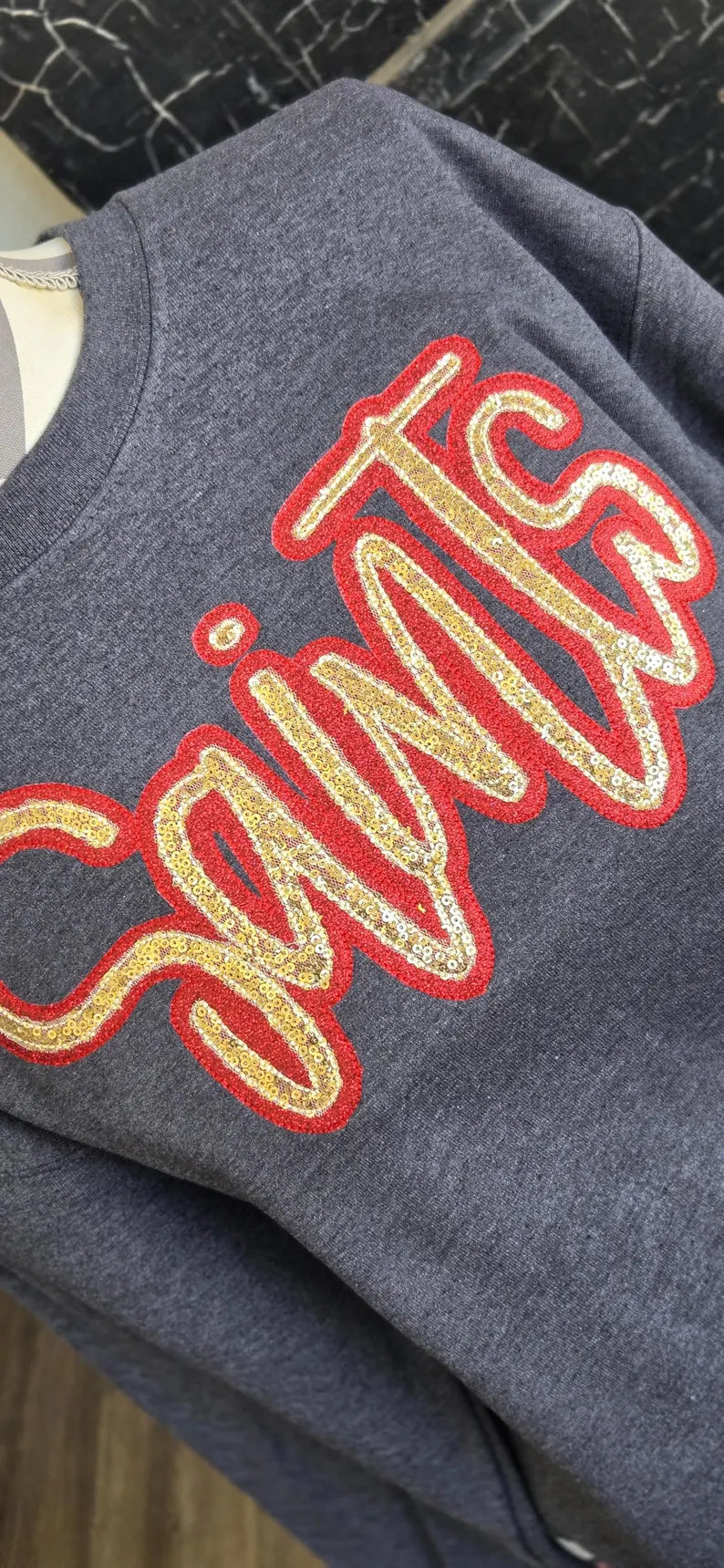 SAINTS Sequin glitter Crewneck Smoke Gray Comfort Color T-shirt - COLORS ARE CUSTOMIZABLE-