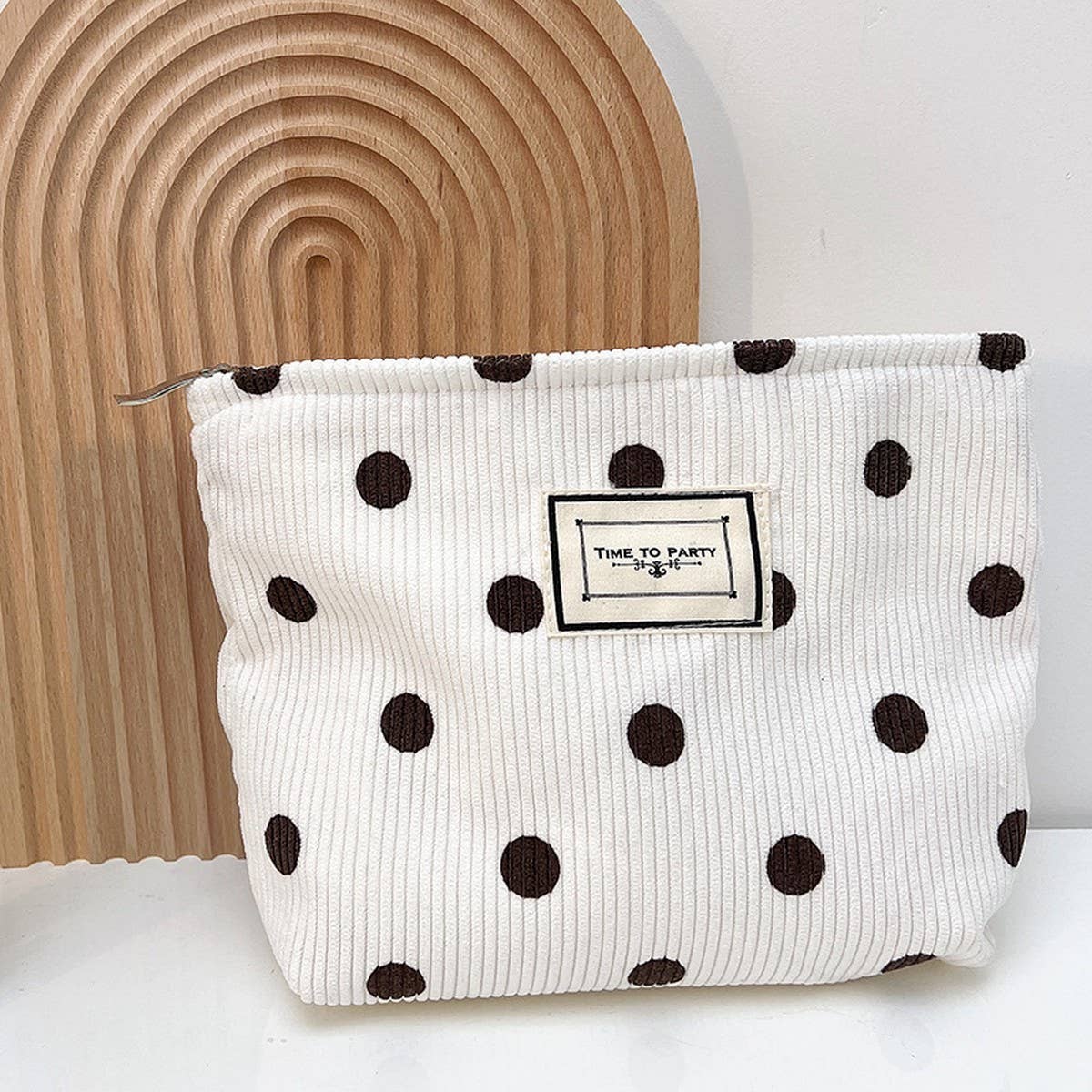 CORDUROY RETRO POLKA DOT MAKEUP BAG STORAGE BAG_CWAB1220