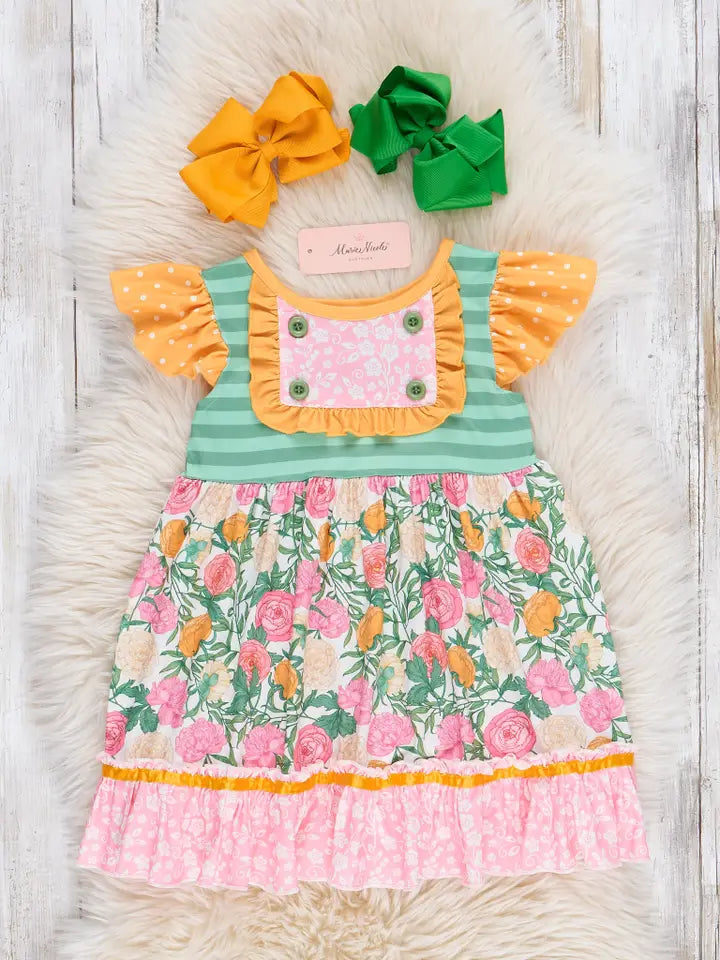 Sweet Blooms Floral Ruffle Dress - Roses