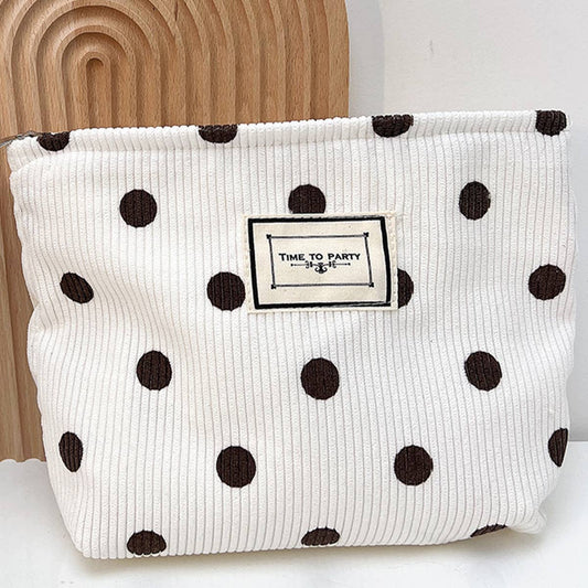 CORDUROY RETRO POLKA DOT MAKEUP BAG STORAGE BAG_CWAB1220