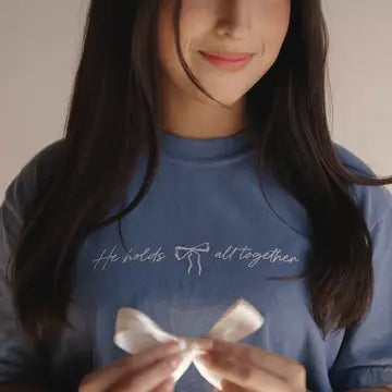 He Holds All Together Tee- Blue Women's