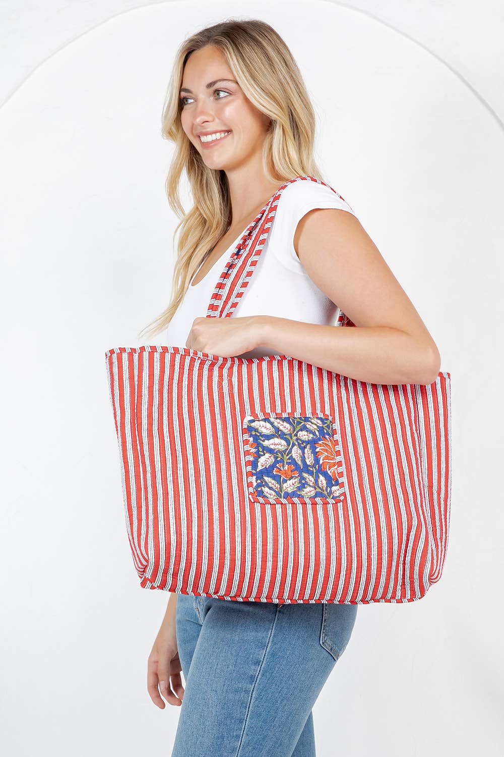Quilted Tote Bag Blue and Orange