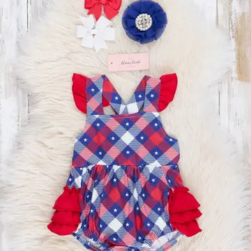 Red Patriotic Plaid Ruffle Bubble
