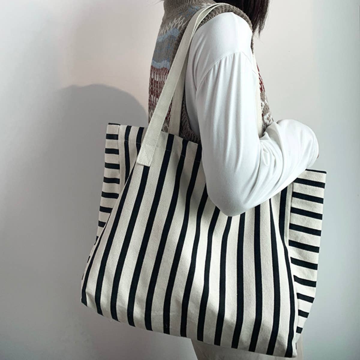 NEW STRIPED LARGE CAPACITY CANVASBAG_CWAB2136