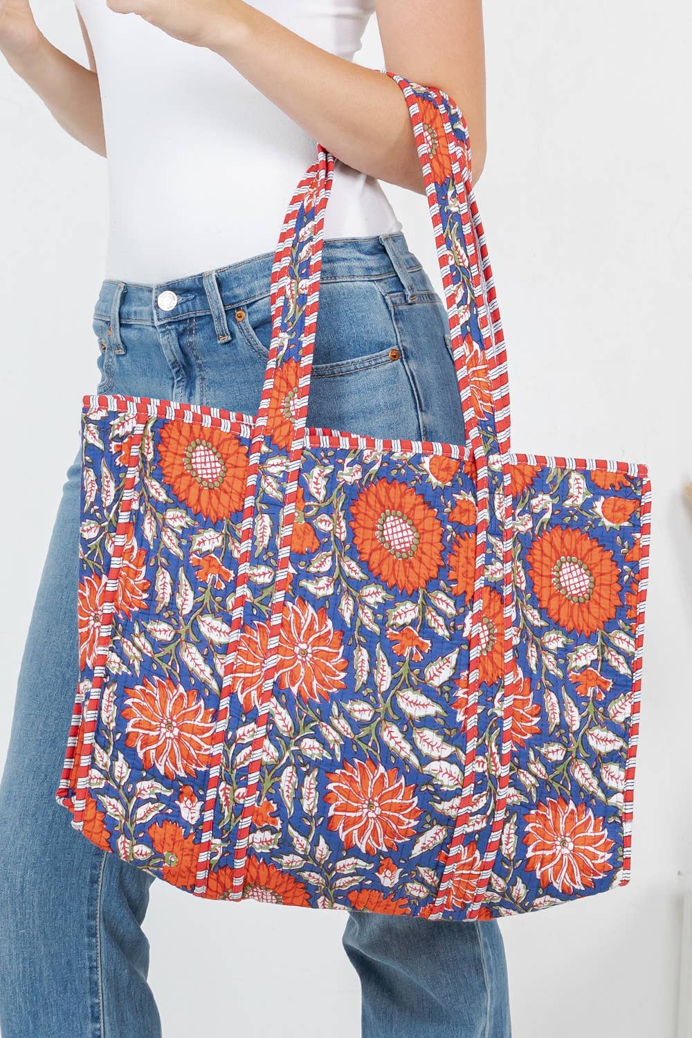 Quilted Tote Bag Blue and Orange