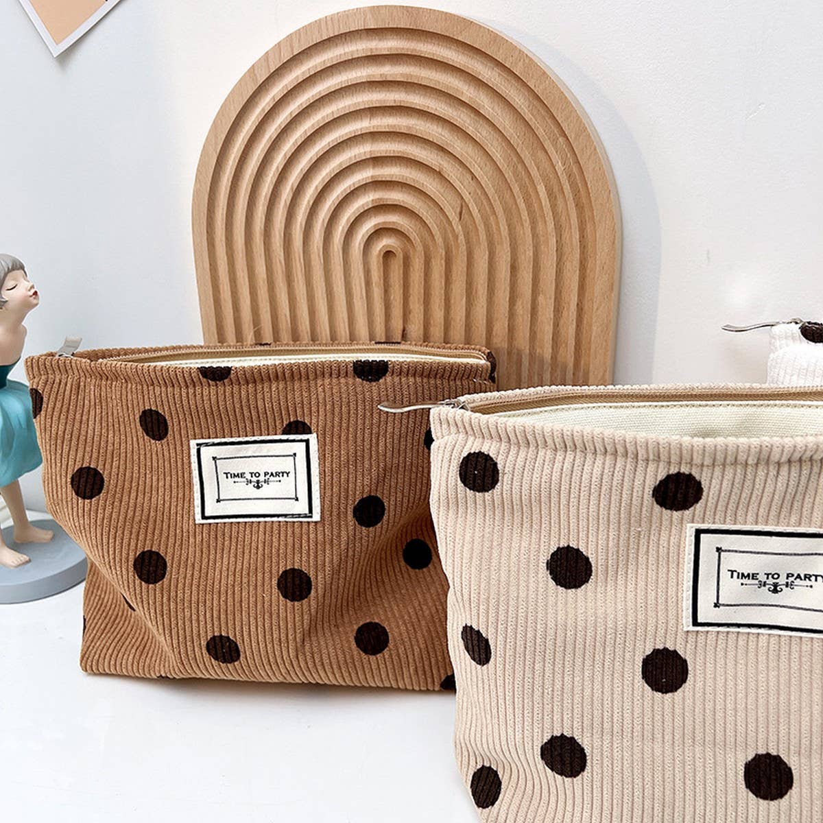 CORDUROY RETRO POLKA DOT MAKEUP BAG STORAGE BAG_CWAB1220