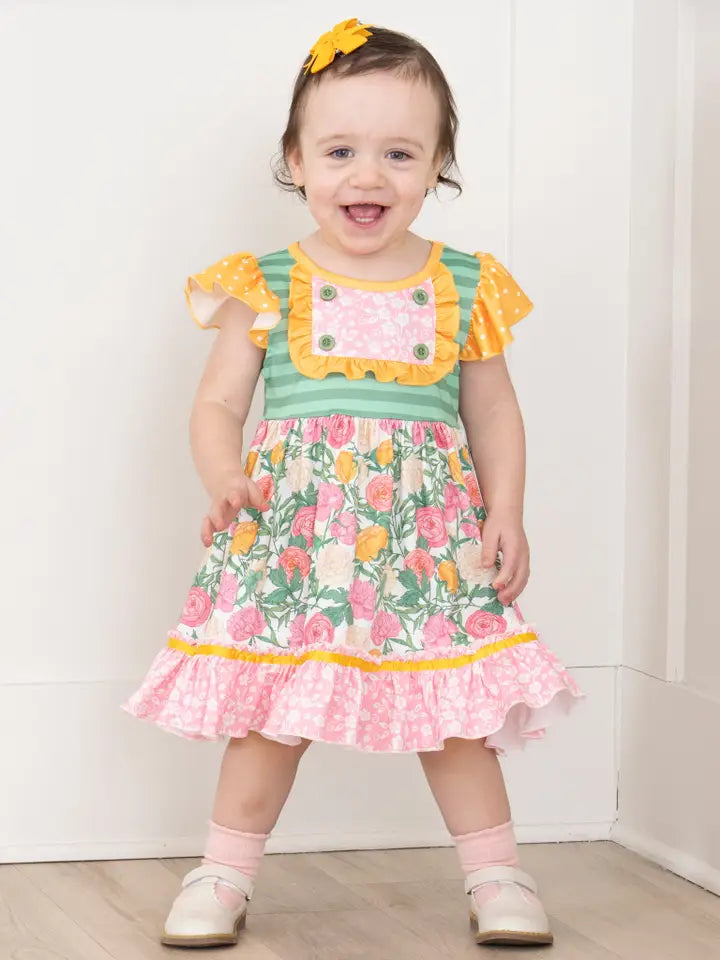 Sweet Blooms Floral Ruffle Dress - Roses