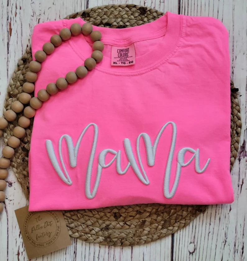 Neon pink Mama Crewneck Comfort Colors T-shirt