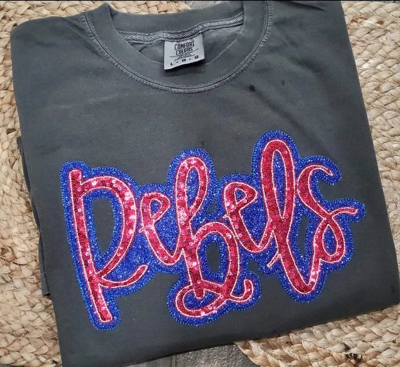 REBELS Sequin glitter Smoke Gray Comfort Color T-shirt - COLORS ARE CUSTOMIZABLE-