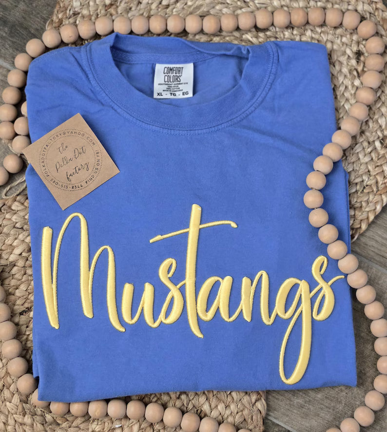 MUSTANGS PUFF T-shirt, Comfort Colors T-Shirt - MASCOT AND COLOR ARE CUSTOMIZABLE